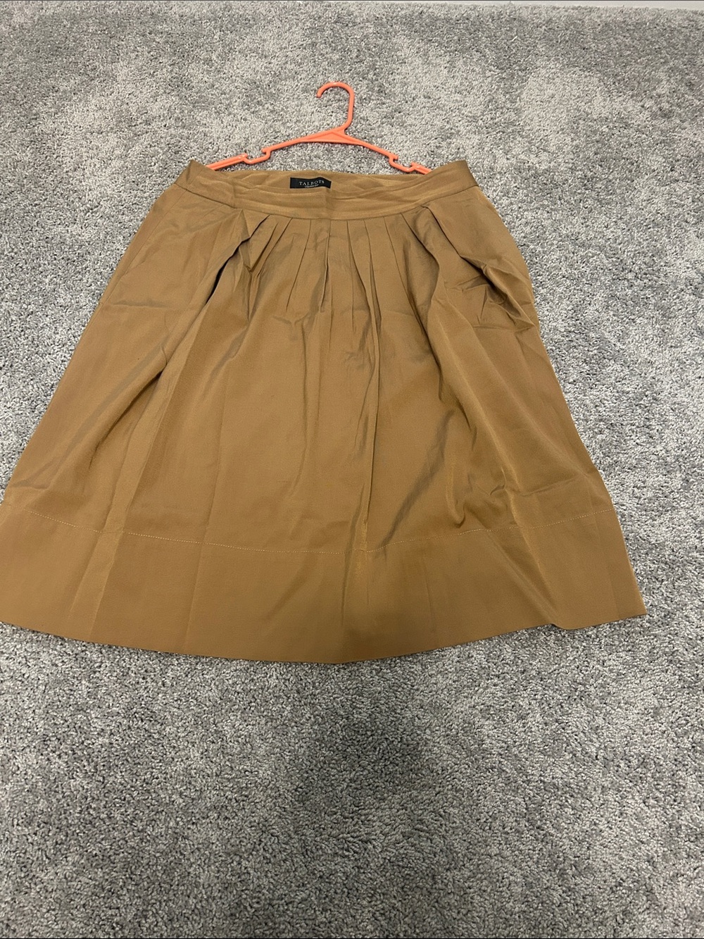 Talbots Camel Pleated A-Line Skirt with Structured Waist